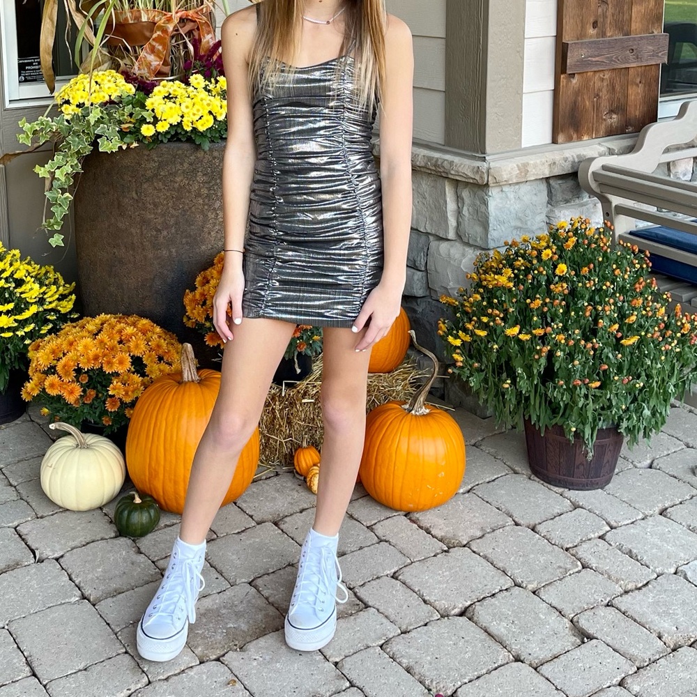 Katie J Metallic Ruched Mini Dress
